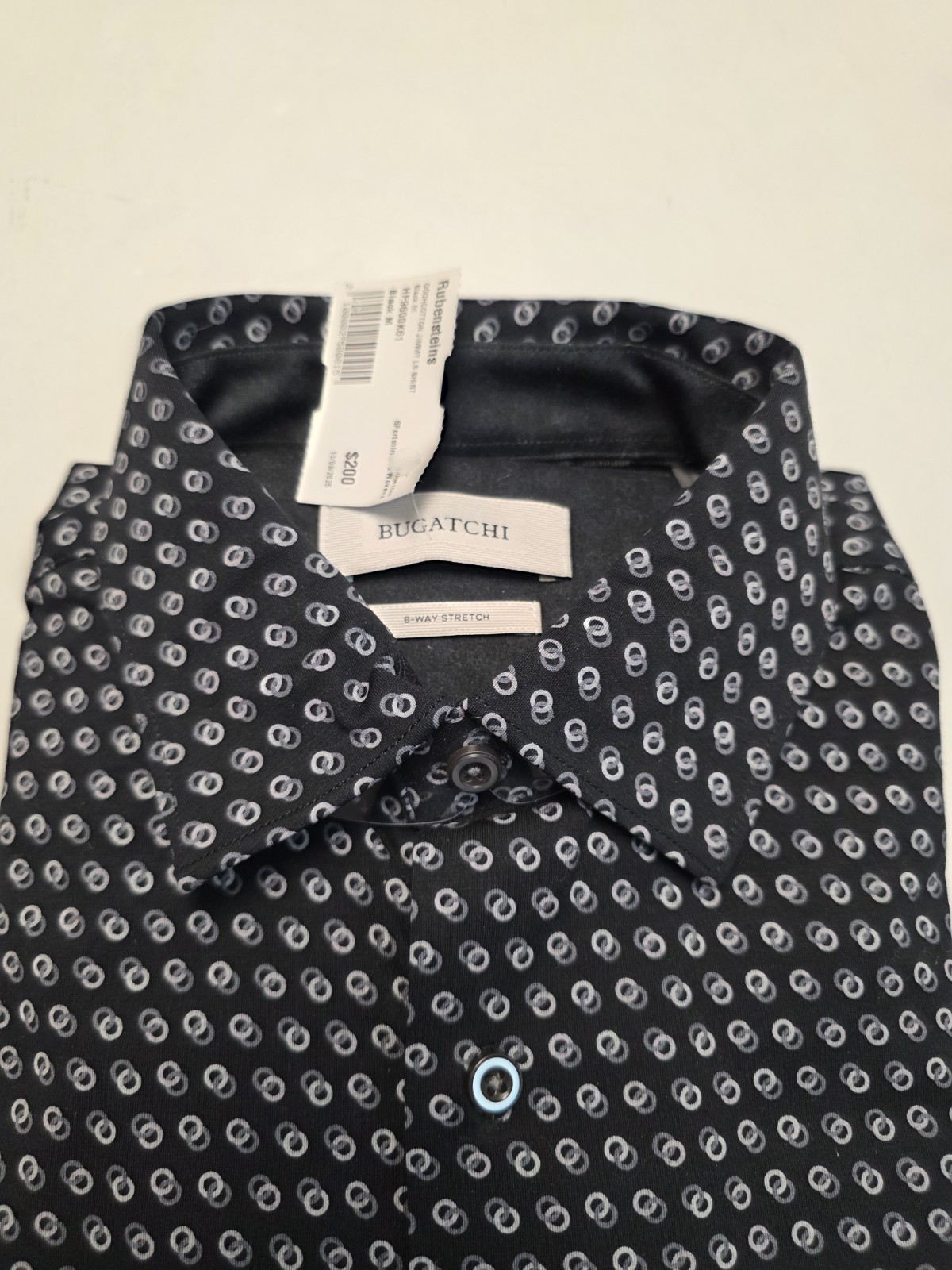 $200 New BUGATCHI Casual Shirt COTTON 8 Way Stretch Men MEDIUM M Black GEOMETRIC