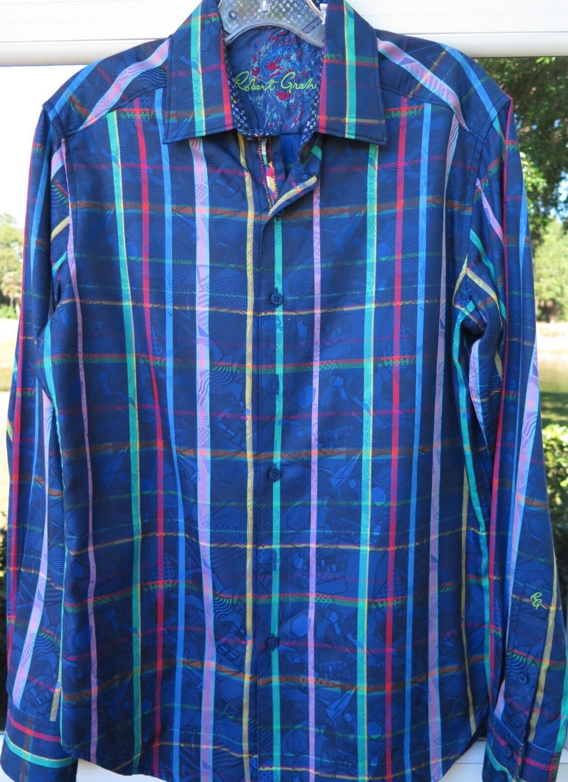 Robert Graham Mens Pure Cotton Blue Striped Checks Plaids Casual Shirt XS EUC