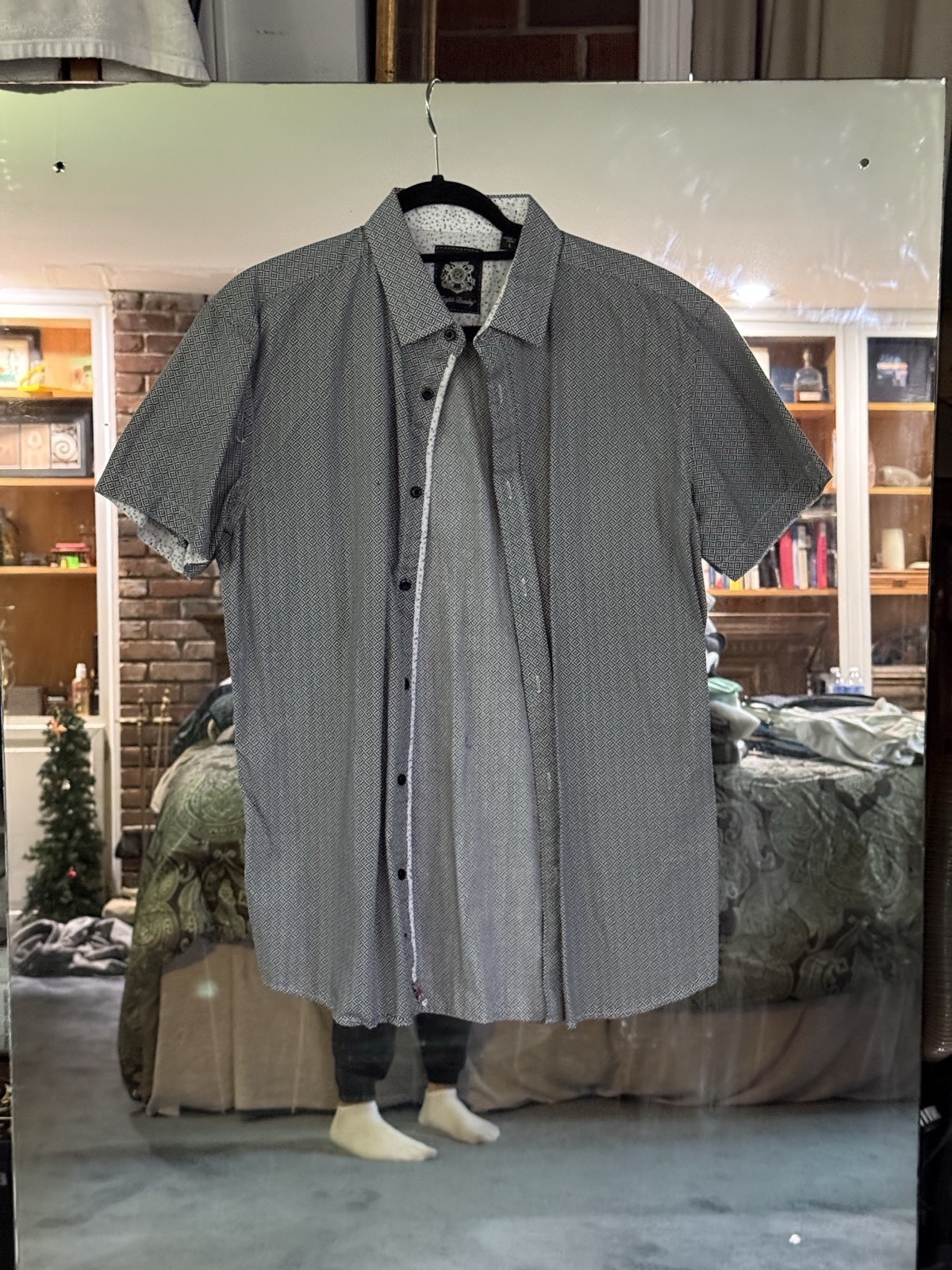 English Laundry Button-Up Shirt L Black/White