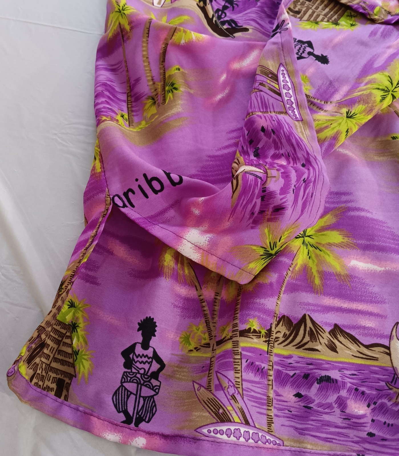 Creations Hawaiian Shirt XL Purple Caribbean Palm Tree Beach Camp Aloha