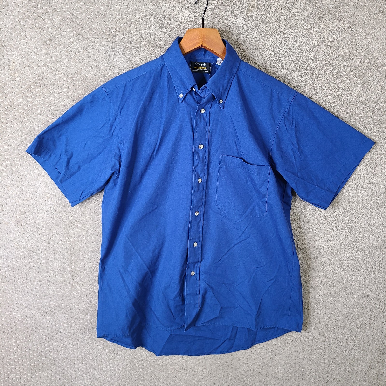 Vintage Edwards Casualwear Shirt Mens Medium Blue Button Down Poly Blend USA