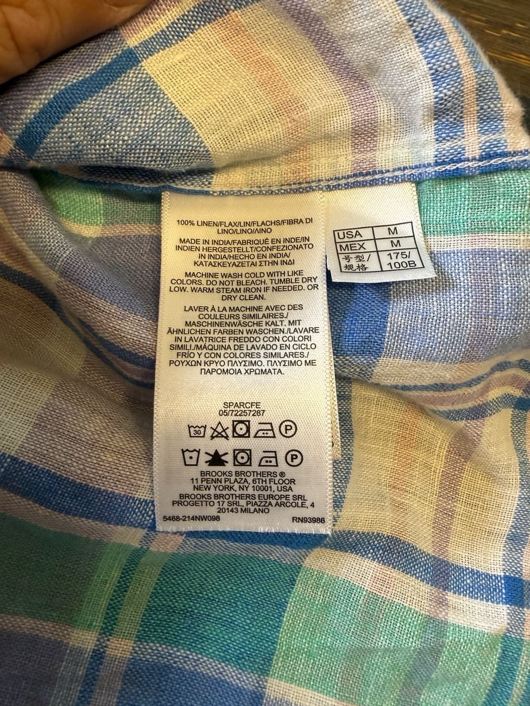 Brooks Brothers Men’s 100% Linen Plaid Long Sleeve Button-Down Sport Shirt