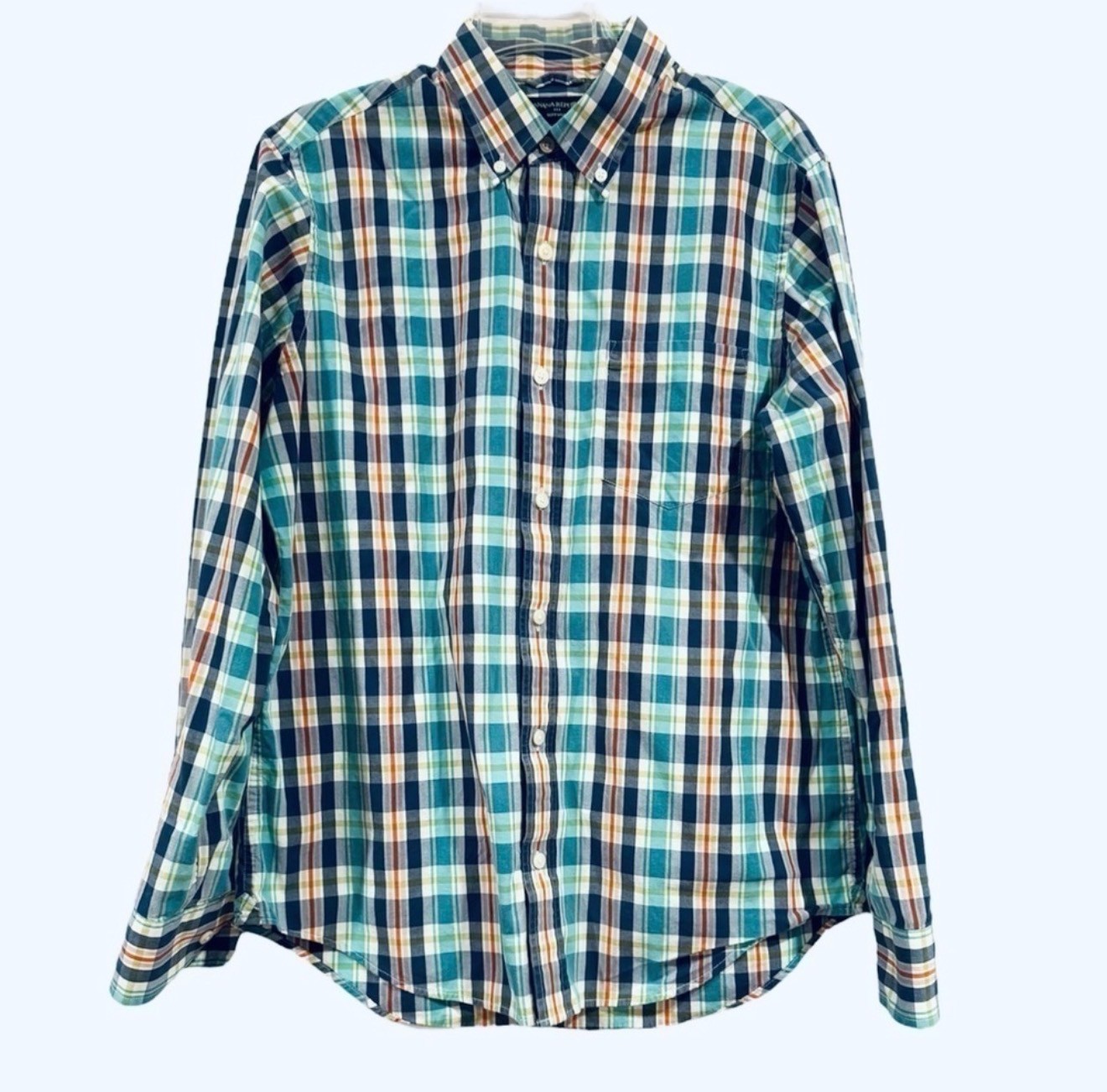 Banana Republic Soft Wash Plaid Button Down Shirt Mens Medium Blue 100% Cotton