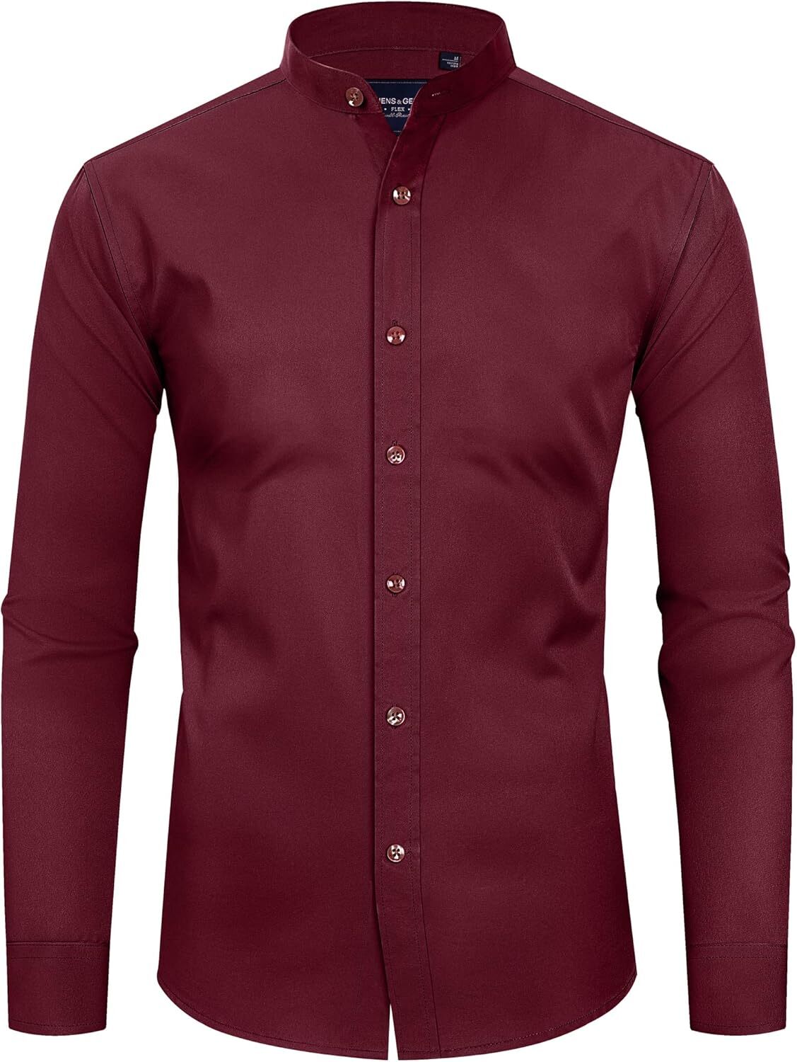 Men’s Banded Collar Dress Shirts Wrinkle Free Mandarin Collar Button Down Shirt