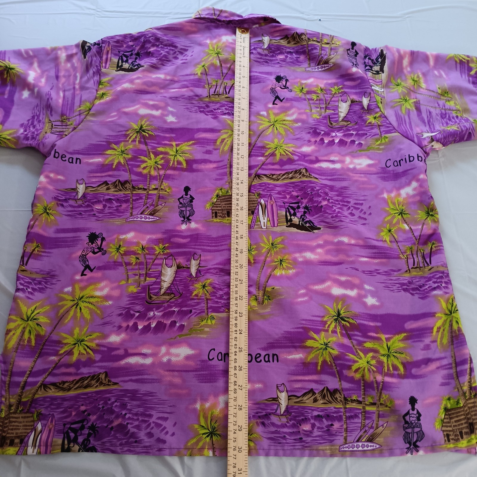Creations Hawaiian Shirt XL Purple Caribbean Palm Tree Beach Camp Aloha