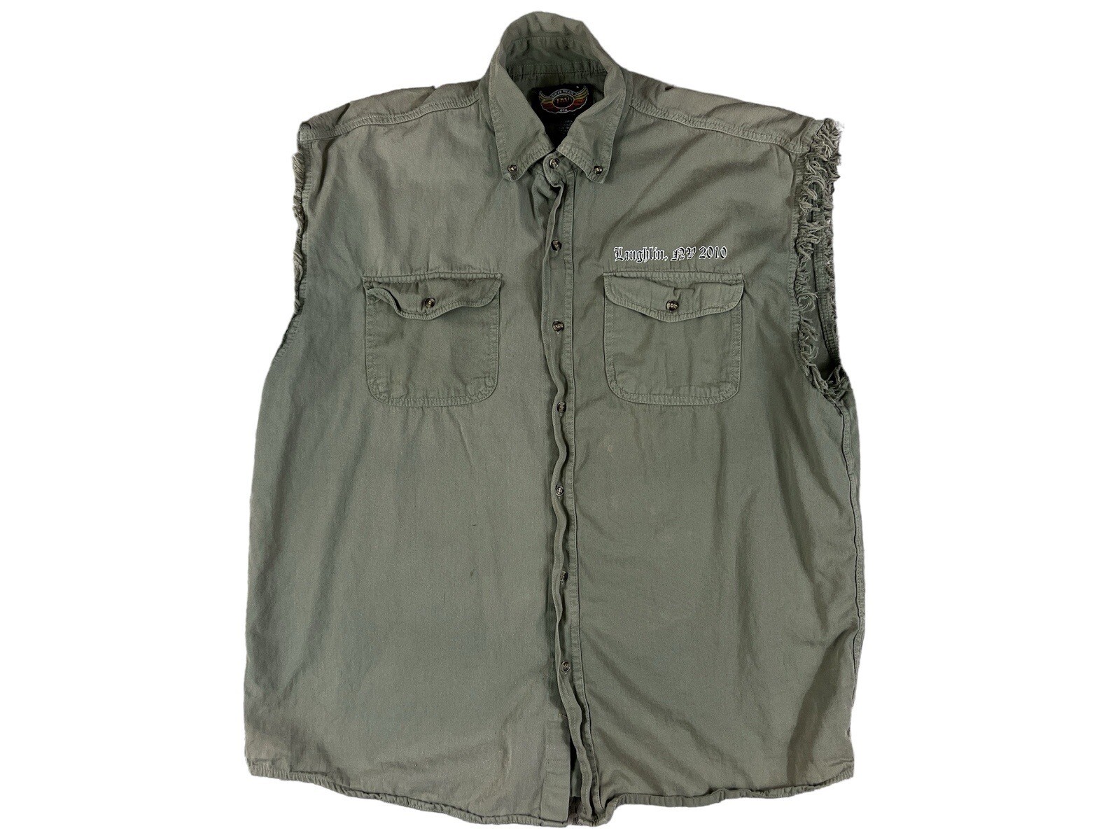 Biker Wear USA Men Green Sleeveless Button Up Shirt Sz 4XL