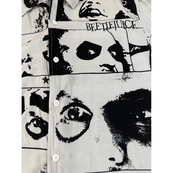 Beetlejuice Med Goth Graphic Button Down Rayon Shirt Beetlejuice Print