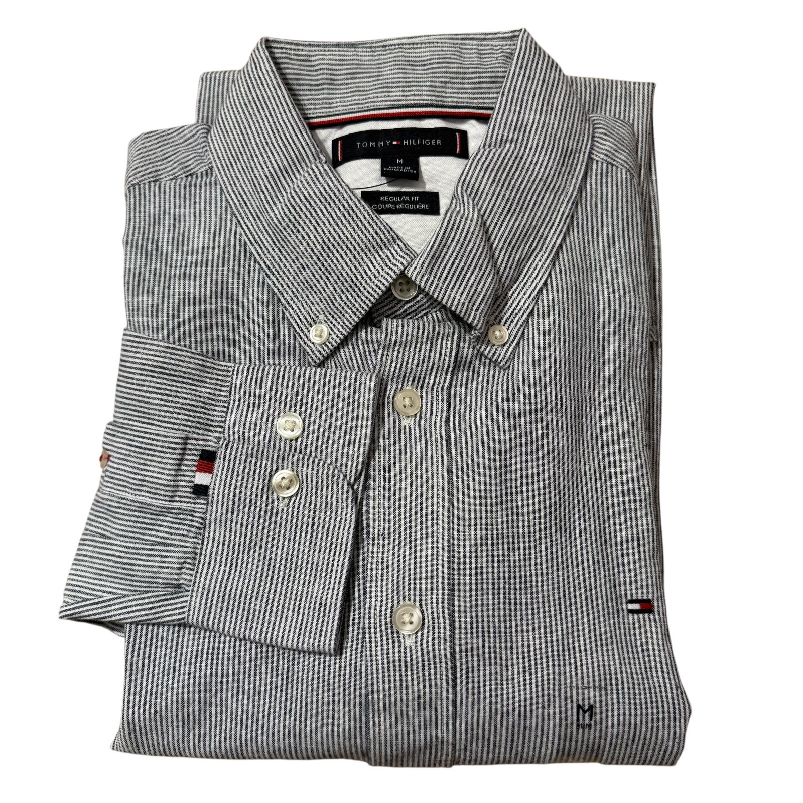 NWT Tommy Hilfiger Men’s Regular Fit Striped Soft Linen Blend Long Sleeve Shirt