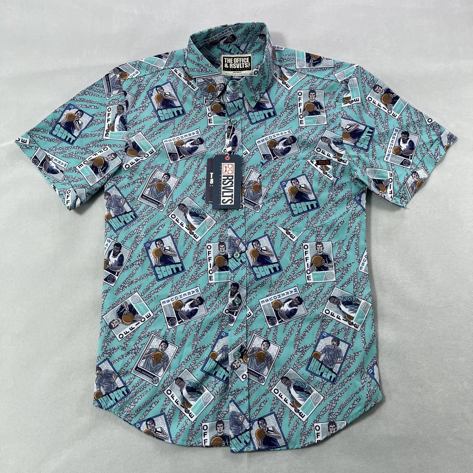 RSVLTS The Office Shirt Mens Small Basketball Cards Teal KUNUFLEX NWT