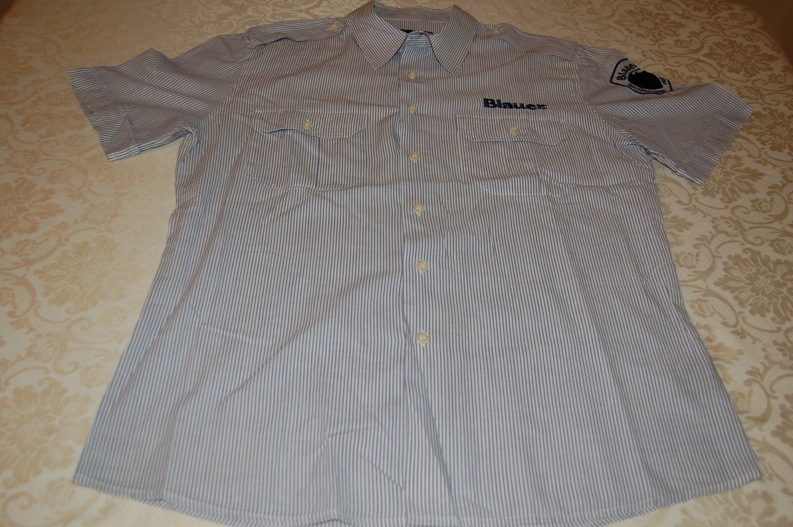 Blauer, men’s shirt, blue white stripe, cotton, size L, used