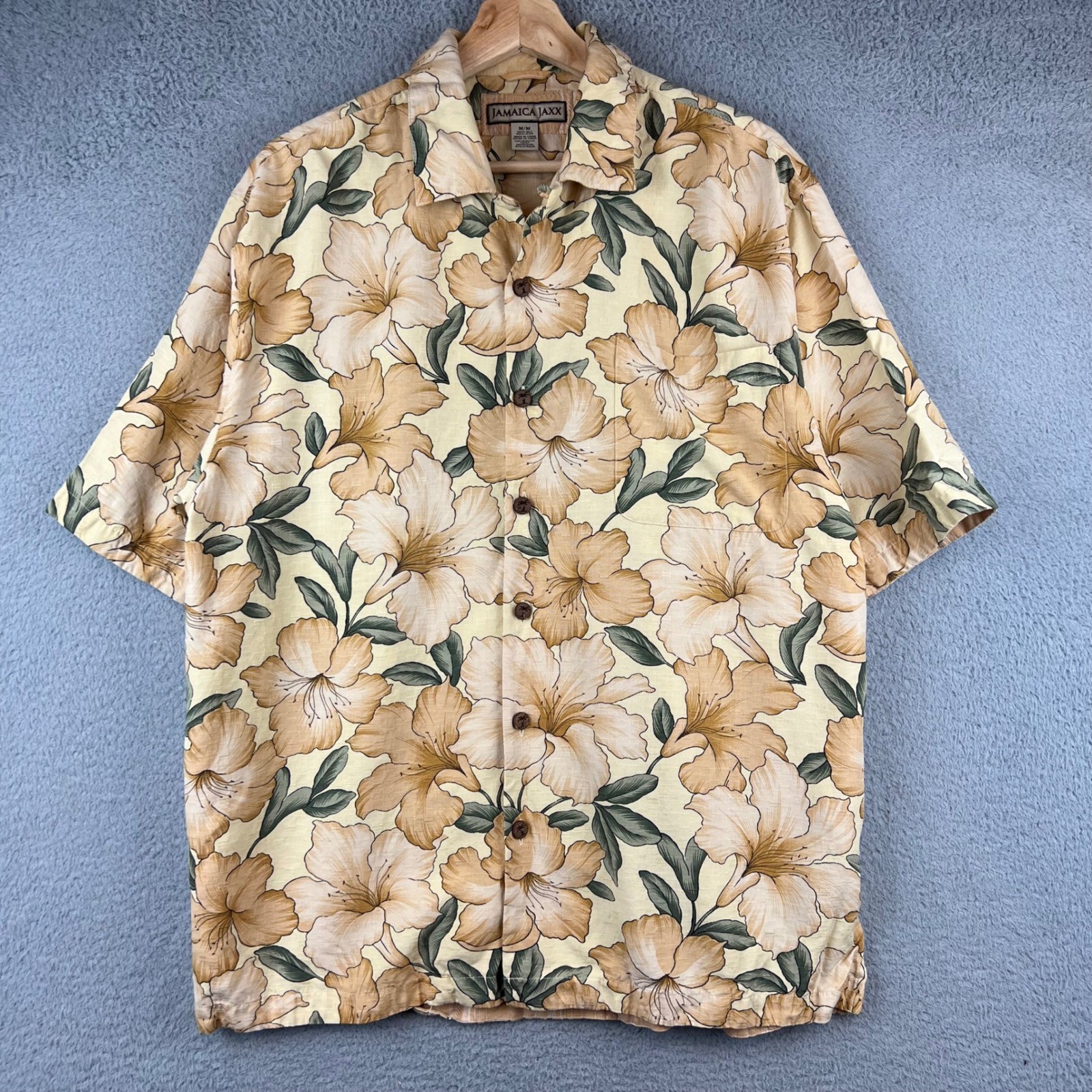 Jamaica Jaxx Men’s Silk Hawaiian Aloha Shirt Floral Print Short Sleeve Size M