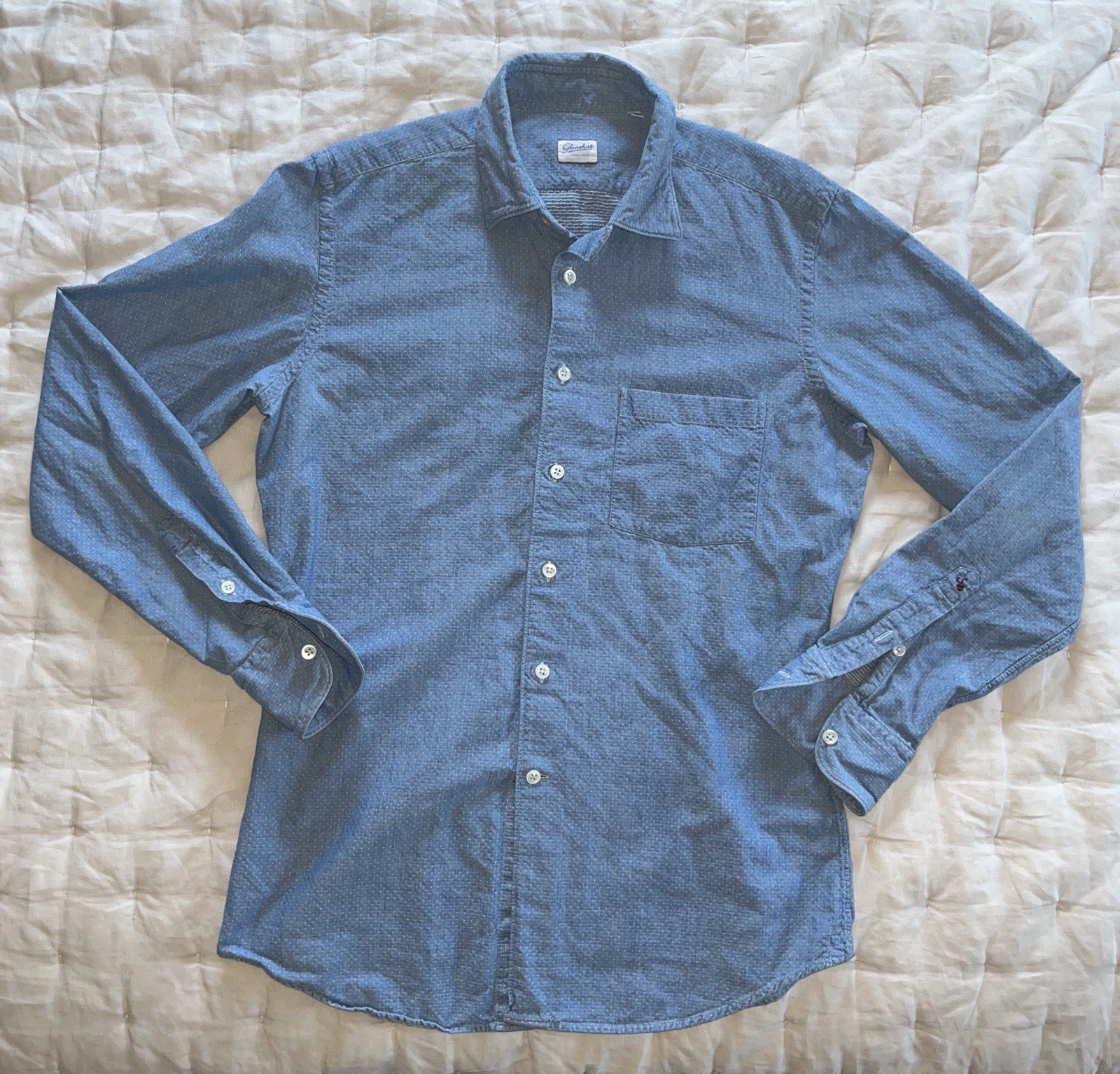Glanshirt Slowear Japan Polka Dot Chambray Button Shirt Cotton Italy Sz 40/15.75