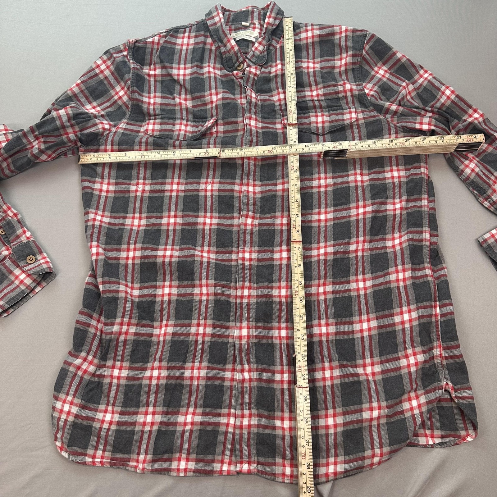 Levis Made & Crafted Shirt Mens Medium Gray Red Plaid Flannel Portugal Workwear