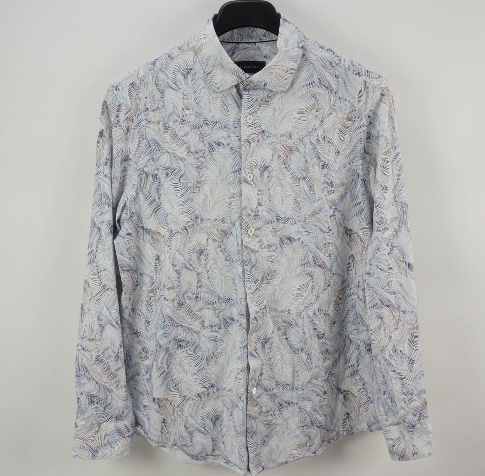 Bugatchi Performance 8-Way-Stretch Jersey Wave Ripple Button Up Shirt Mens Large