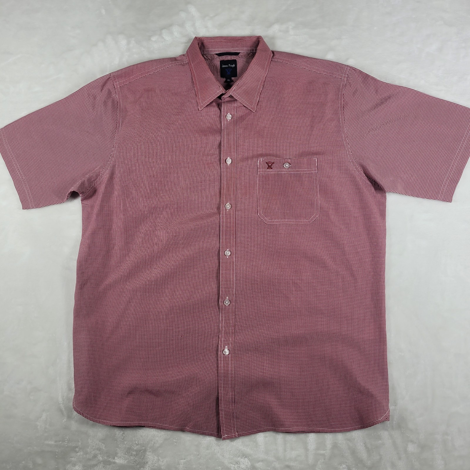 James Pringle Short Sleeve Button Up Shirt Men’s XL Red Checker Casual Comfort
