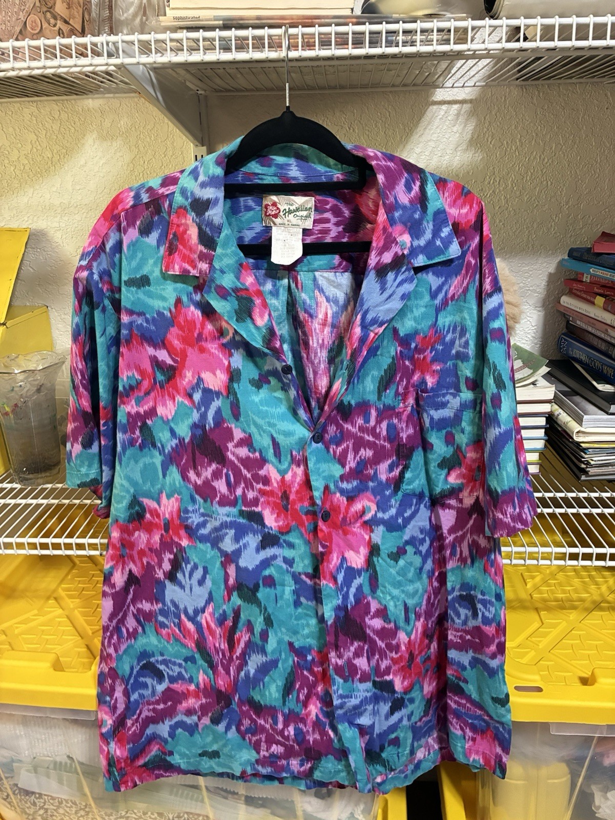 Vintage Hilo Hattie Hawaiian Shirt Womens XL Floral Cotton Rayon Made Hawaii