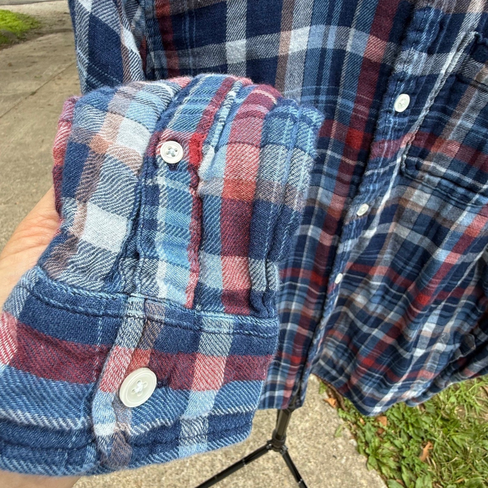 Abercrombie & Fitch Muscle Fit Plaid Flannel Shirt Mens XXL Blue Red Long Sleeve