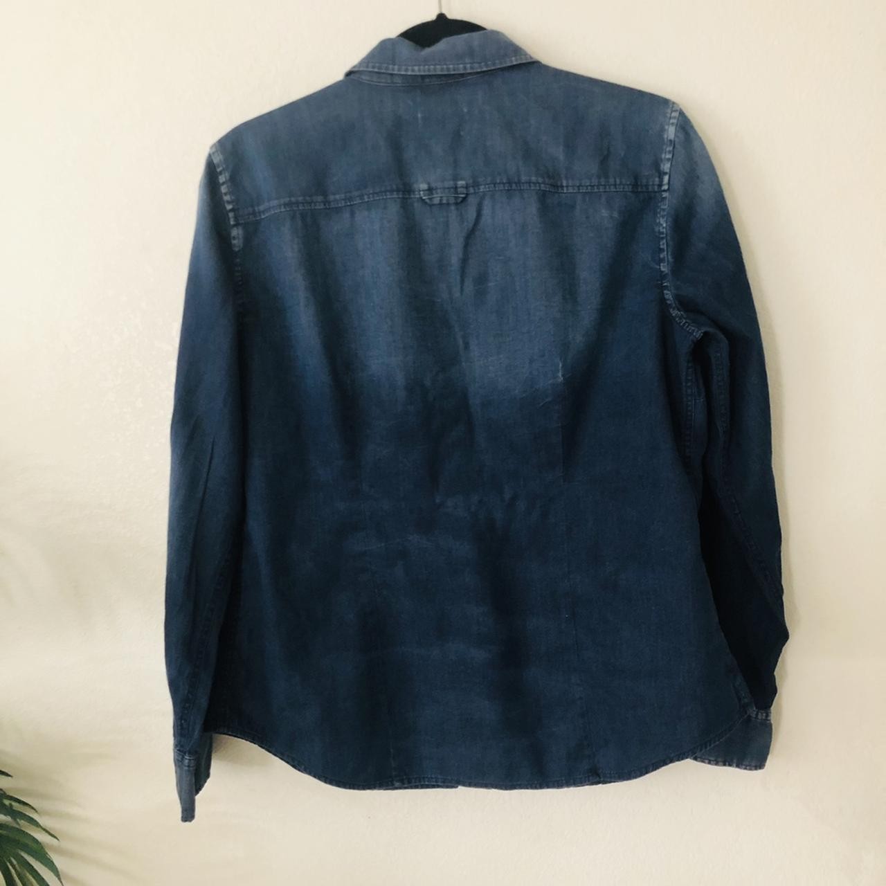 Denim Button Down Shirt Studded Pocket Long Sleeve Medium – Used