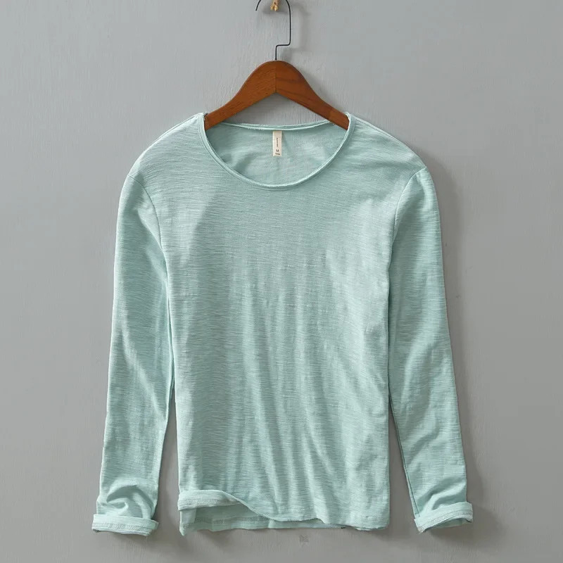 New Autumn Solid Color Long-sleeved T-shirt Men’s Casual Bottoming T-shirt Male