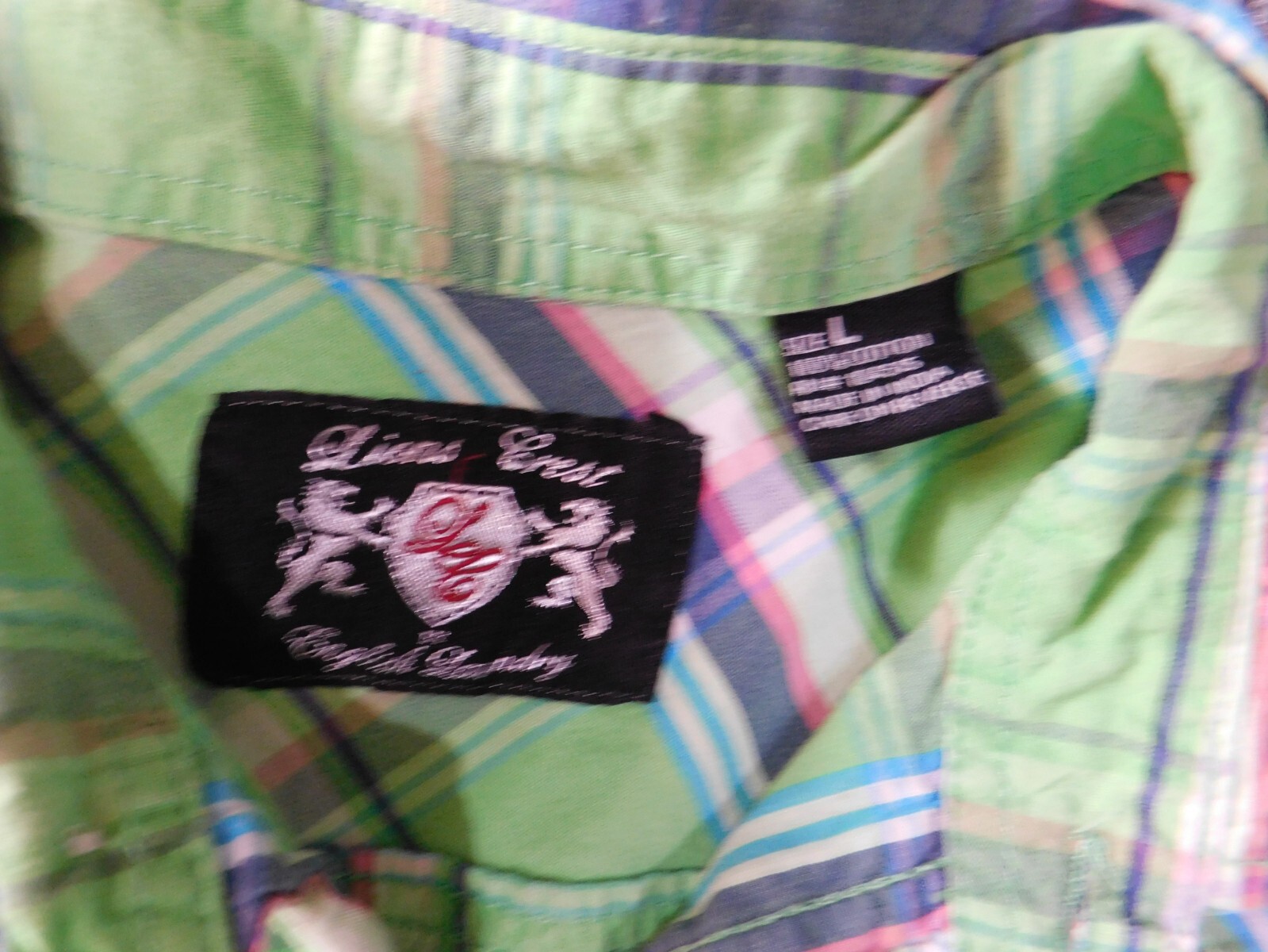 Lions Crest English Laundry Mens Shirt Large green plaid button down classic