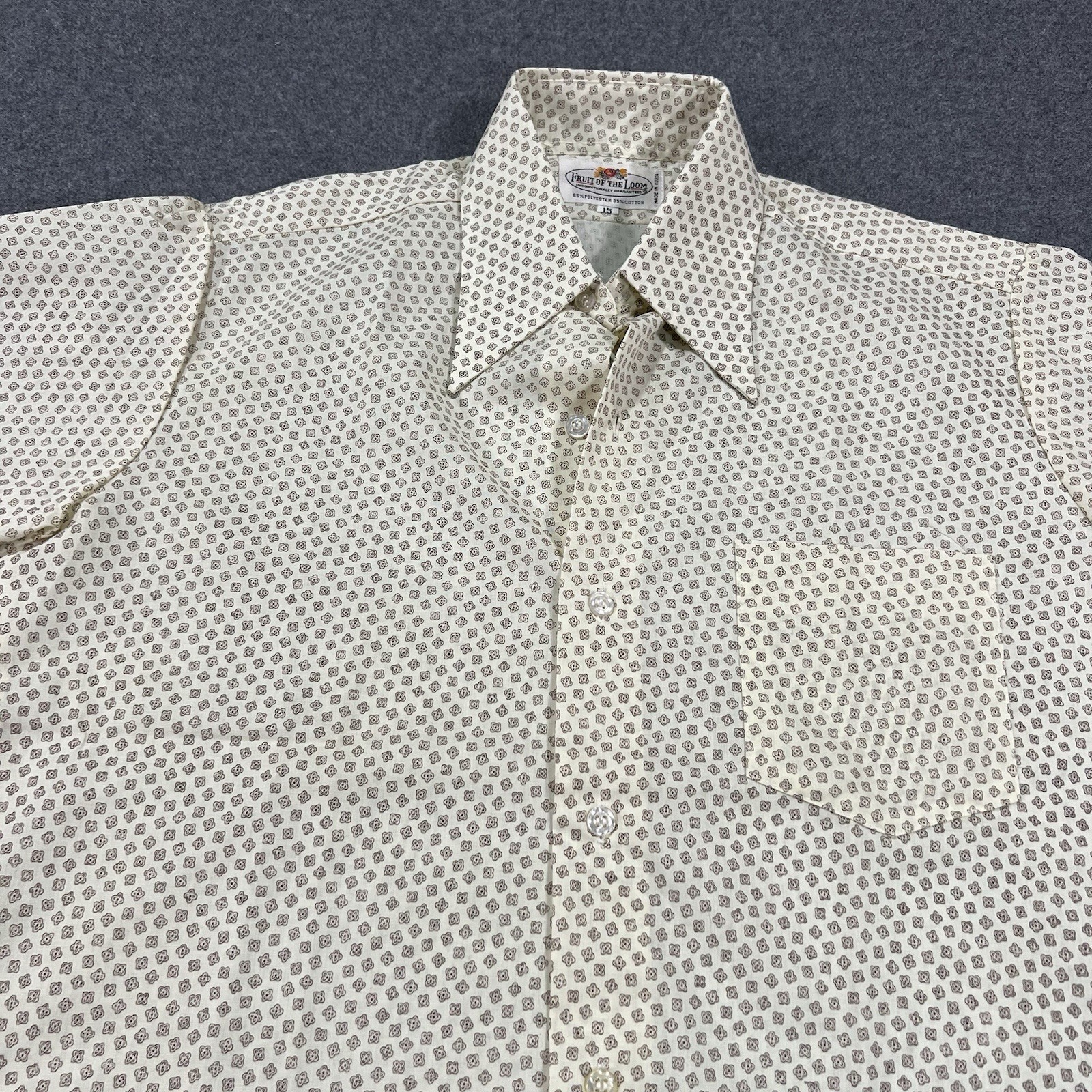 VTG 70s Fruit of the Loom Shirt Men’s Large Beige Short Sleeve Button Up NOS