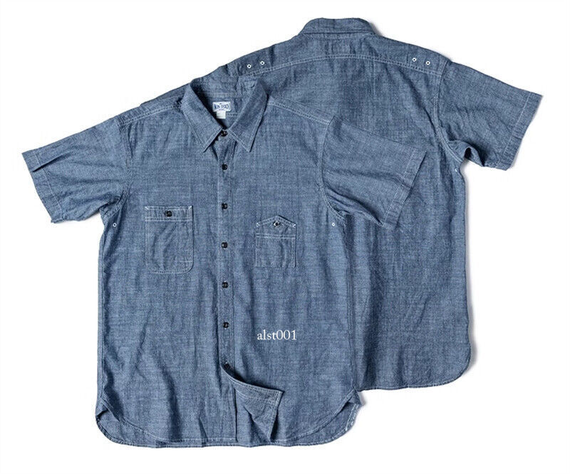 Non Stock 1942 Type Short Sleeve Chambray Shirt Asymmetrical Pocket Work Shirt