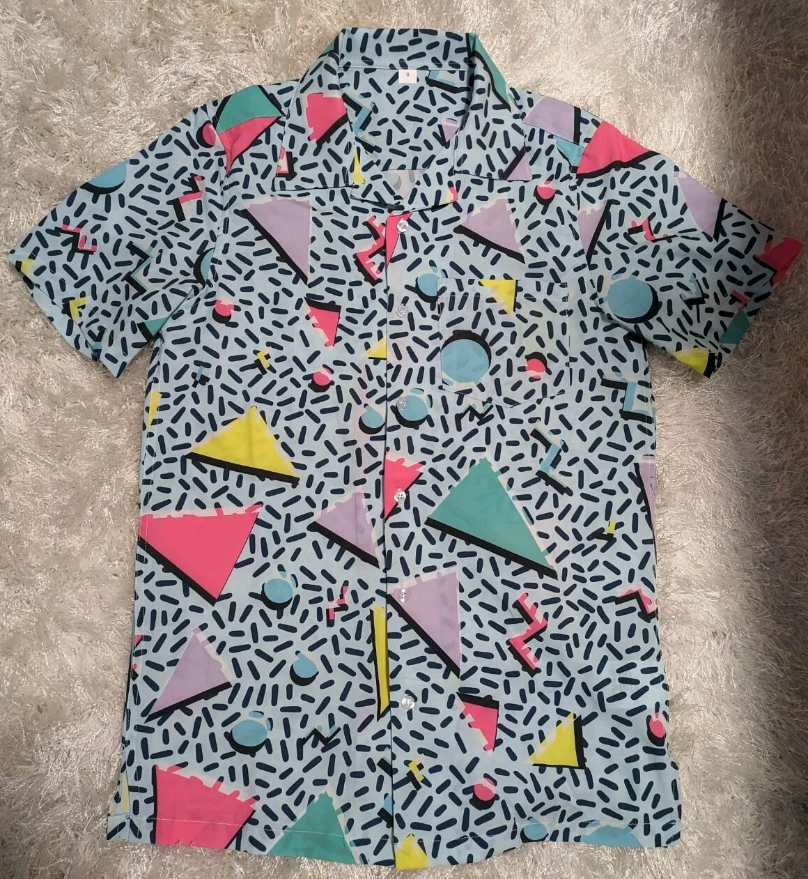 Retro 80s 90s style Camp Button Up Shirt Bright Colors mens S Geometric Retro