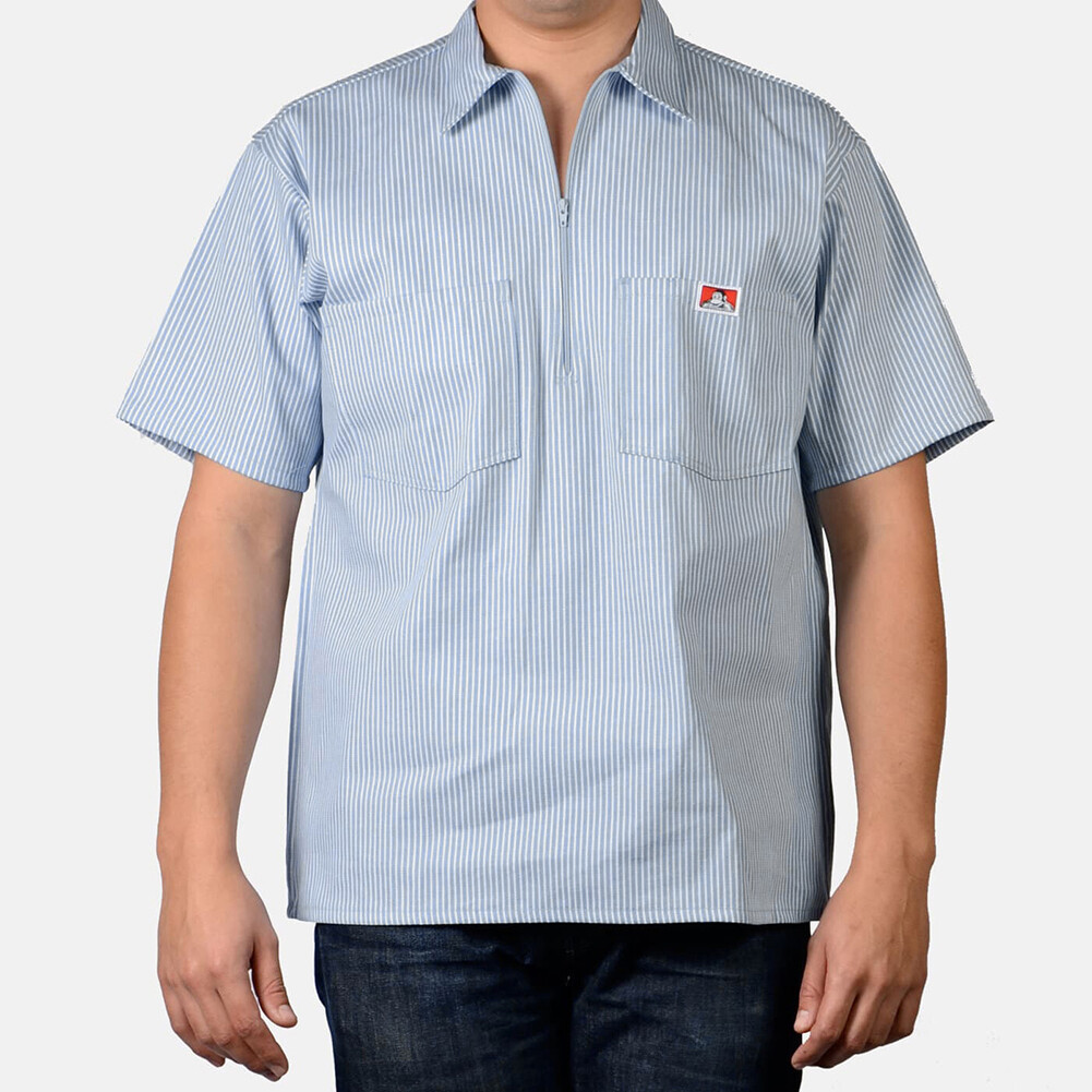 Ben Davis Men’s Short Sleeve Color Stripe Cotton Pockets Blend 1/2 Zip Shirt