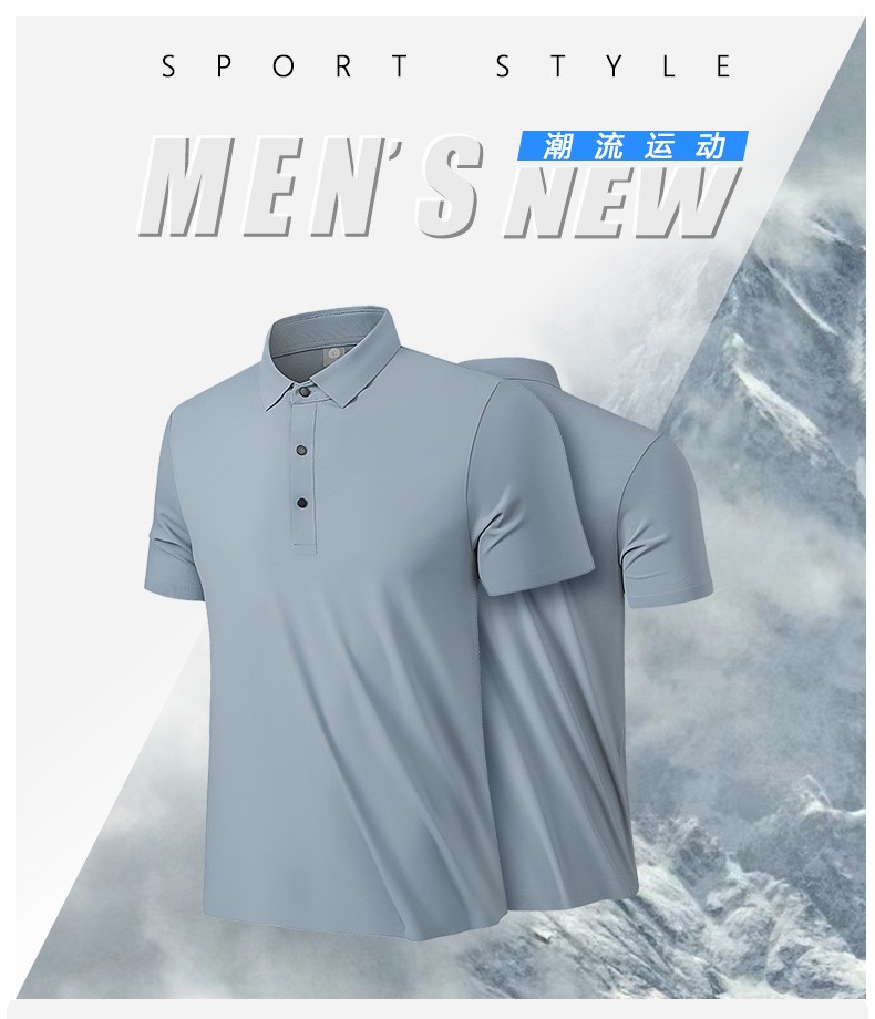 Polo shirt seamless ice-feel turnover collar loose printed fitness short sleeve