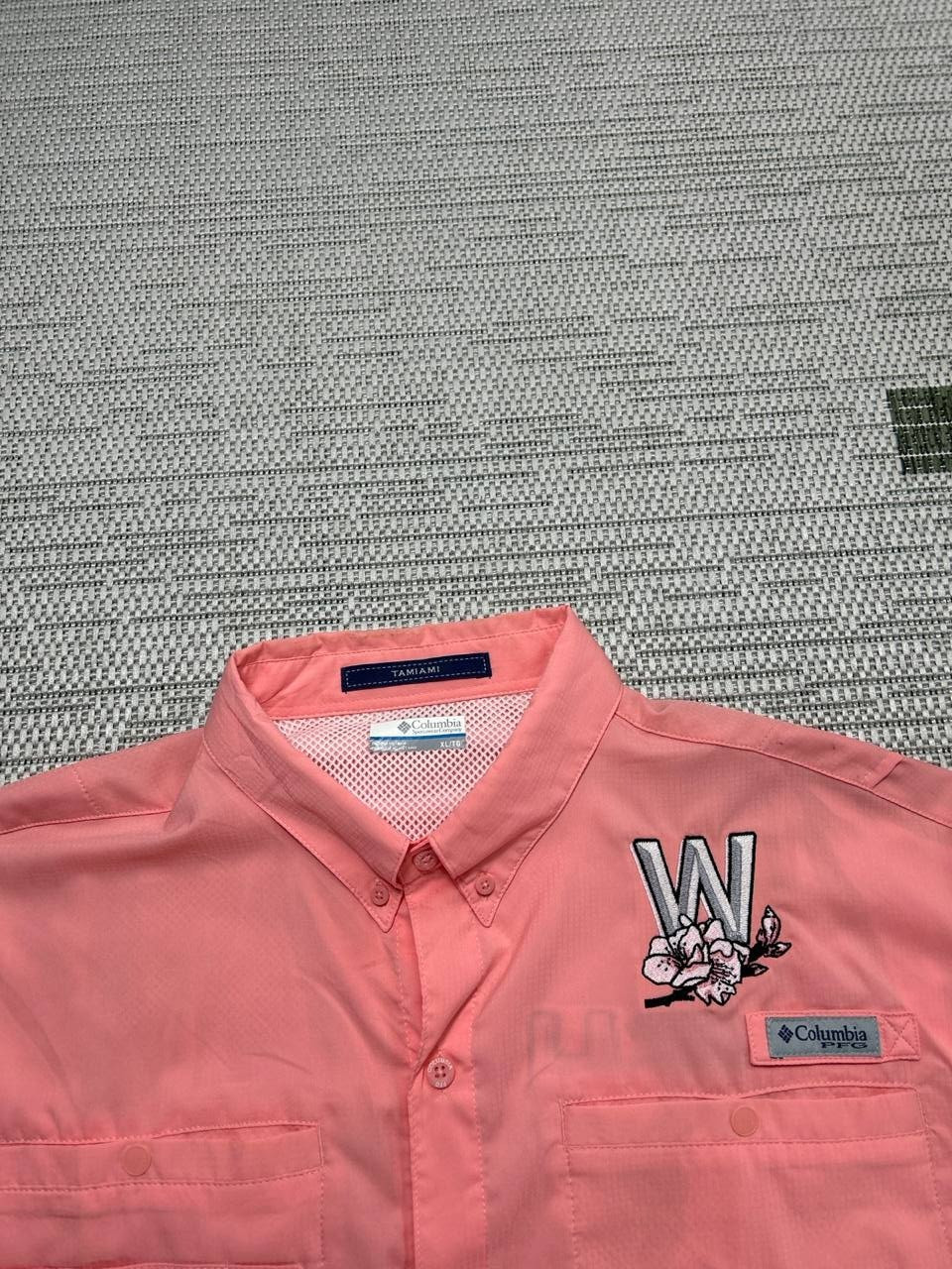 Columbia Pfg Shirt Mens Xl Pink Washington Monument Omni-Shade Button Up