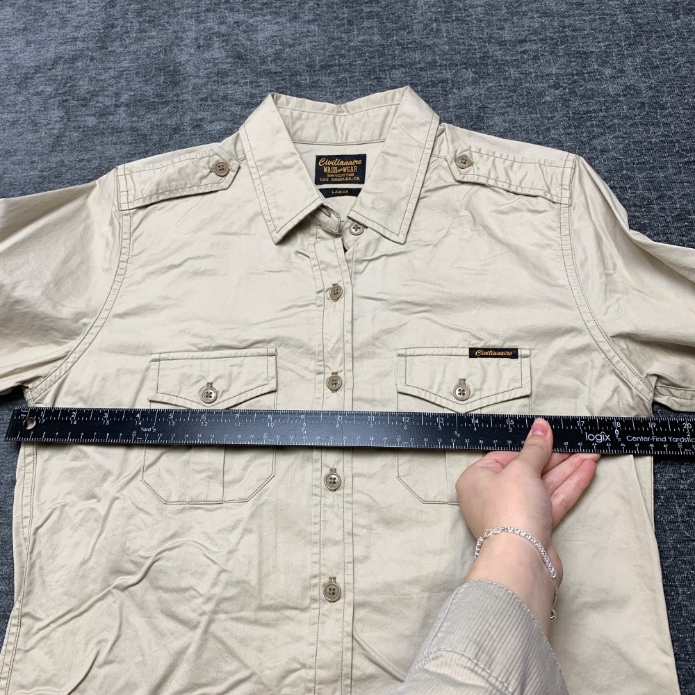 Civilianaire Wash and Wear Officer Epaulet Shirt Womens L Gray Cotton Button Up
