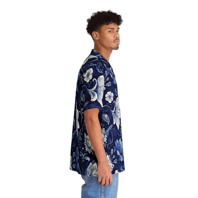 Elegant Blue Floral Hawaiian Shirt