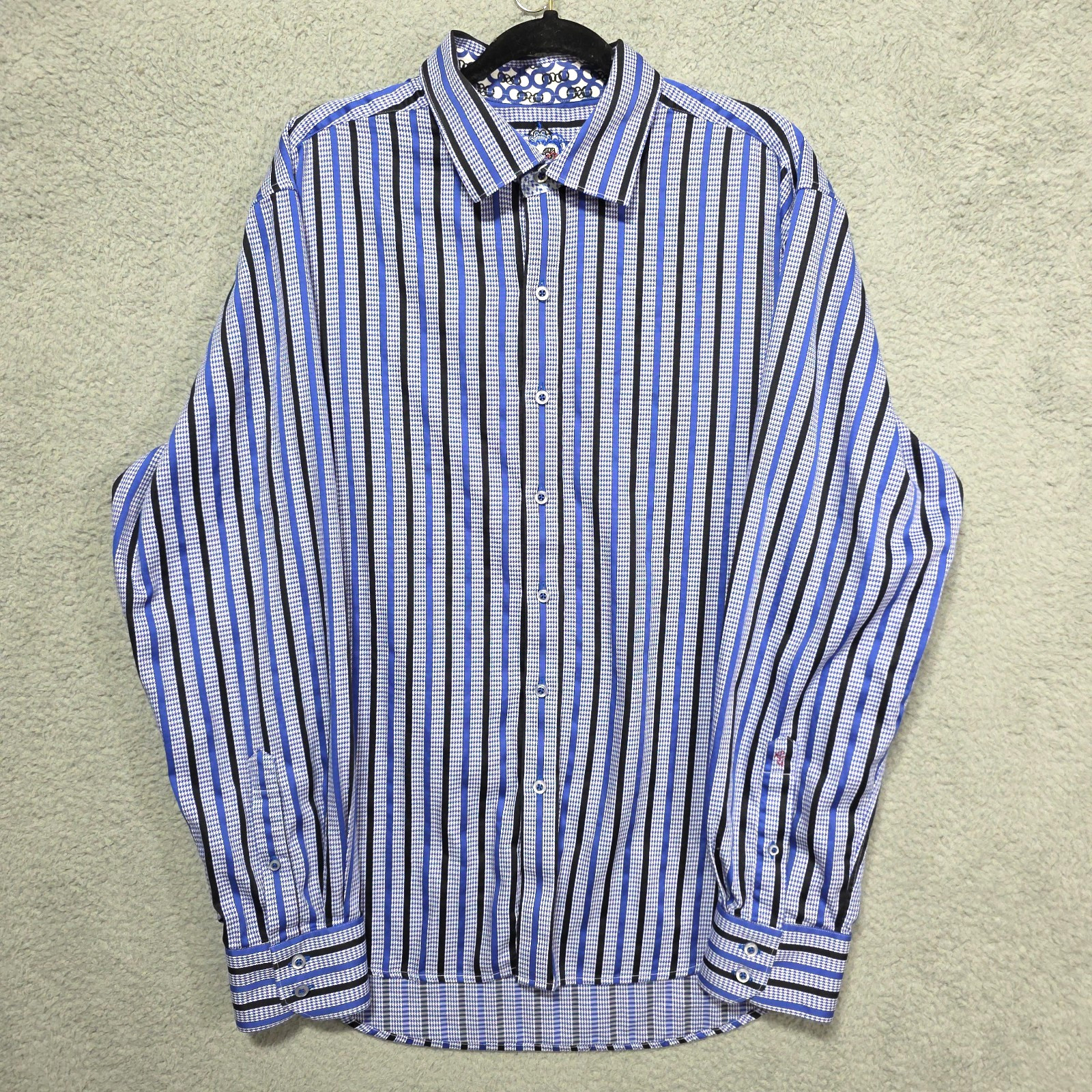 Robert Graham Blue Black Striped Long Sleeve Mens Dress Shirt Size 2XL