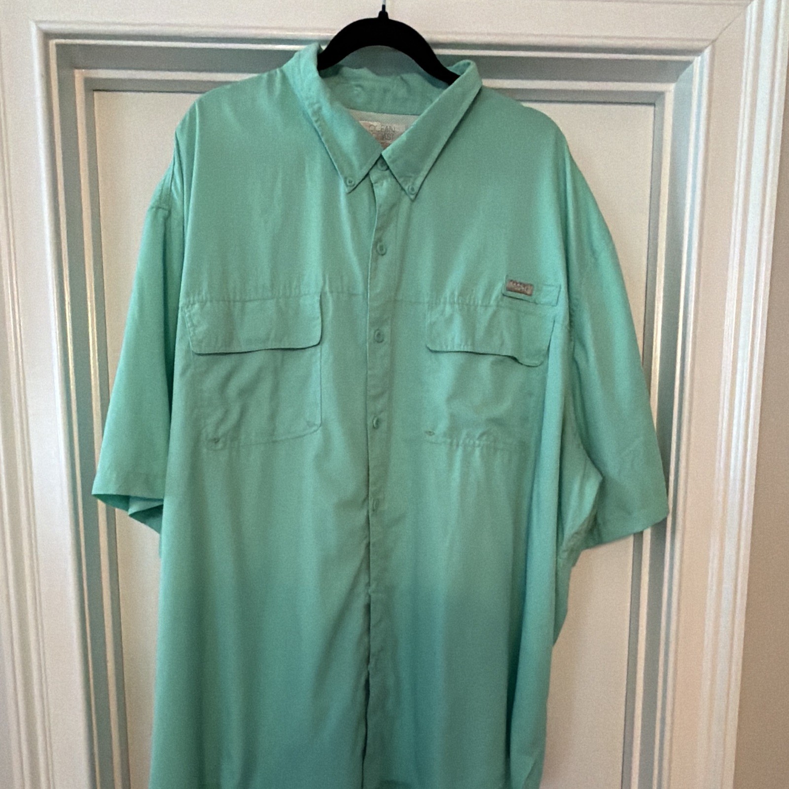4X Ocean Coast Men’s Green Solid Short Sleeve Button-Up Pockets