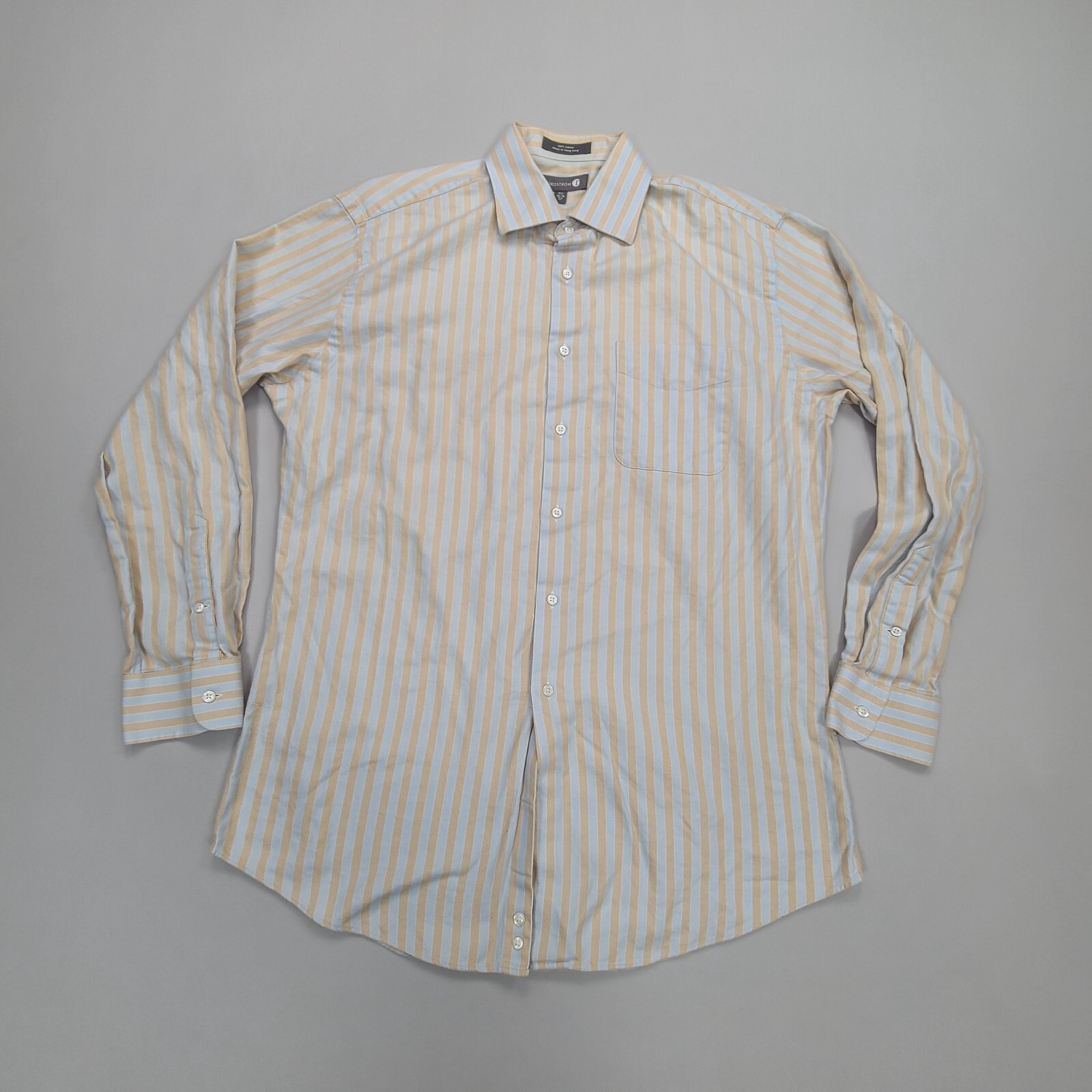 Nordstrom Shirt Mens 16.5 Yellow Blue Button Up Outdoors Comfort Mens