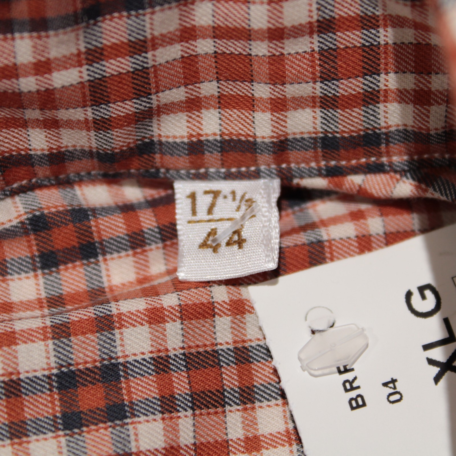 Borriello NWOT Casual Button Down Shirt Size 17.5 44 In Orange & Cream Plaid