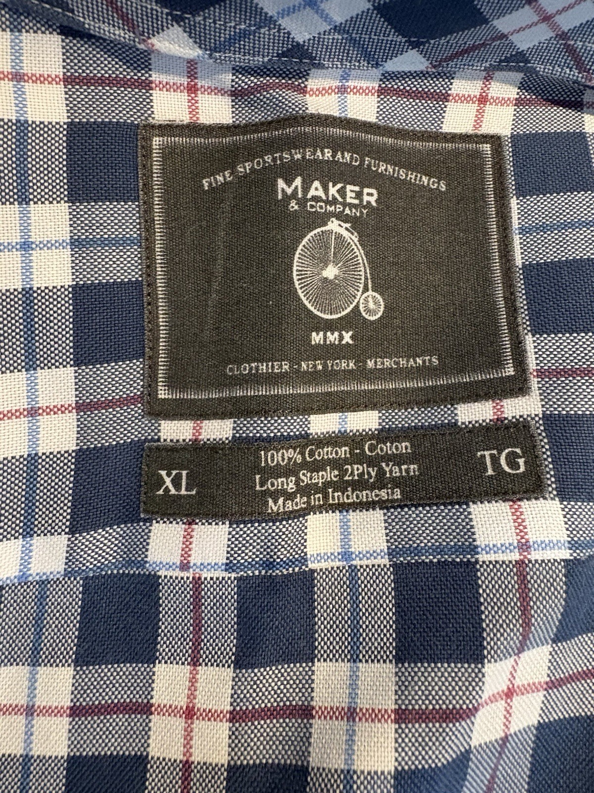 Maker & Company MMX Men’s XL Plaid Shirt 100% Cotton Long Sleeve Button Up