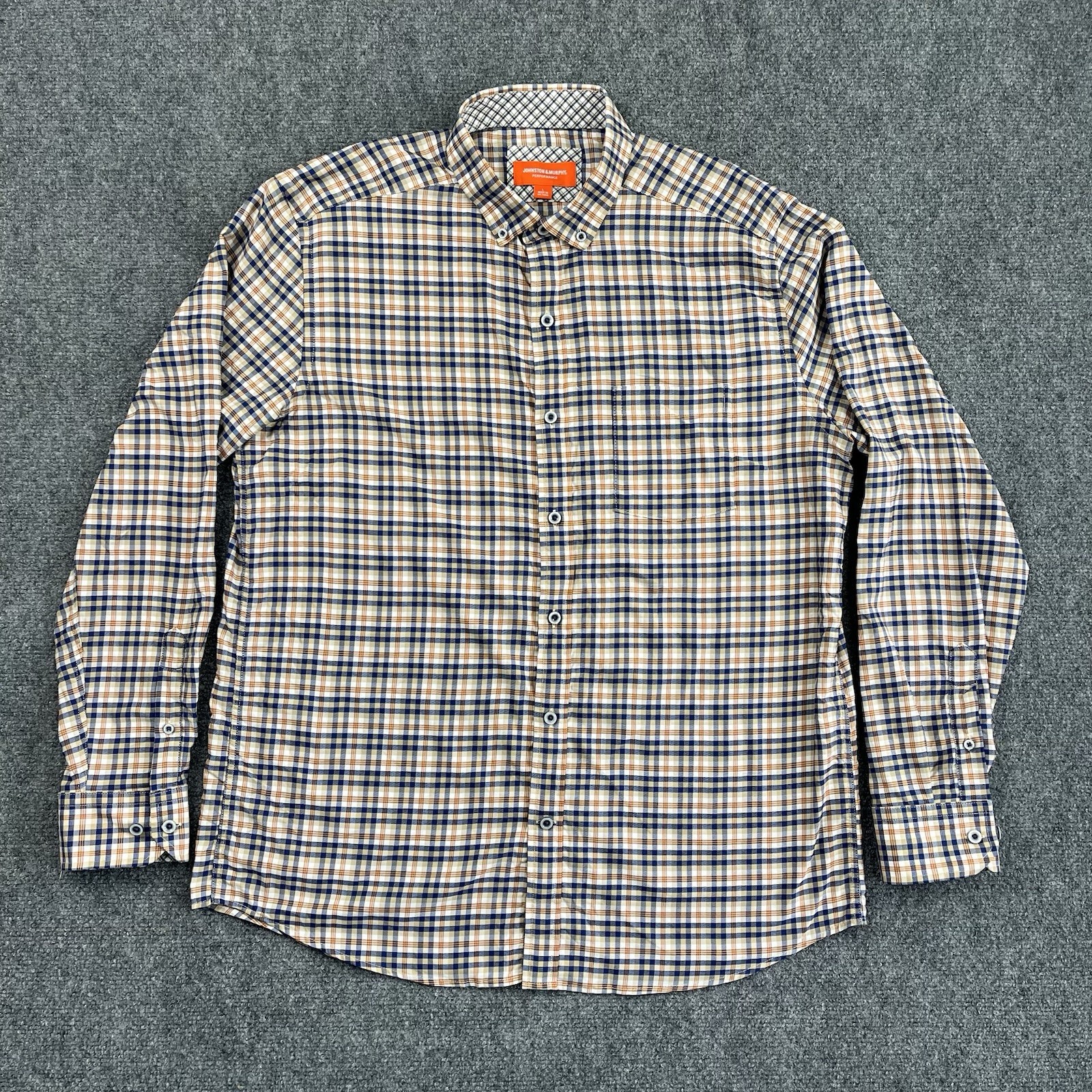 Johnston & Murphy Performance Shirt Men Large Plaid Spandex Button Up LongSleeve