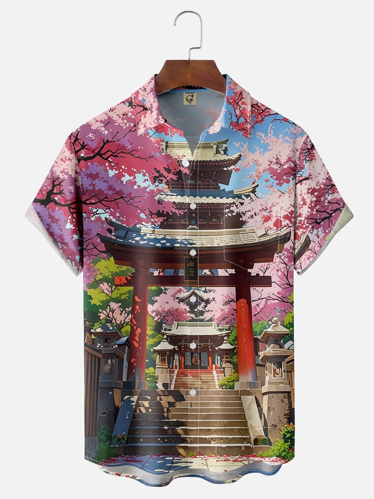 American Retro Japanese Culture Sakura Art Painting Casual Shirt