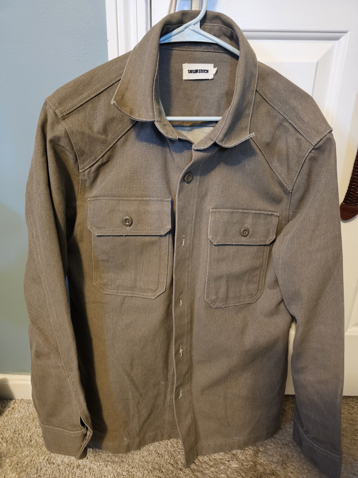 Sz40 Taylor Stitch Men’s Shop Shirt In Stone Chipped Canvas
