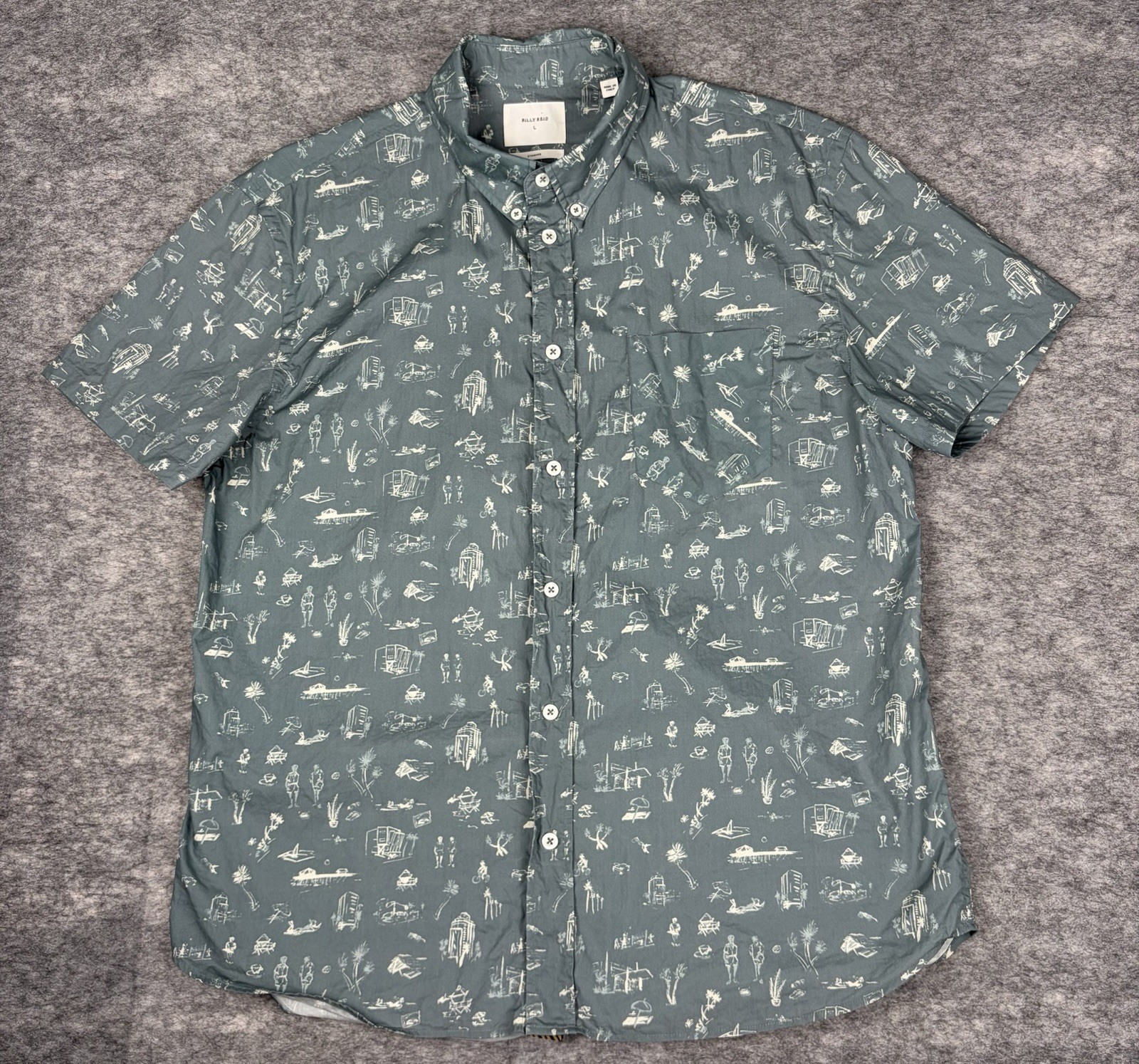 Billy Reid Boardwalk Shirt Mens L Standard Fit Steel Blue Sunset Tower Wallpaper