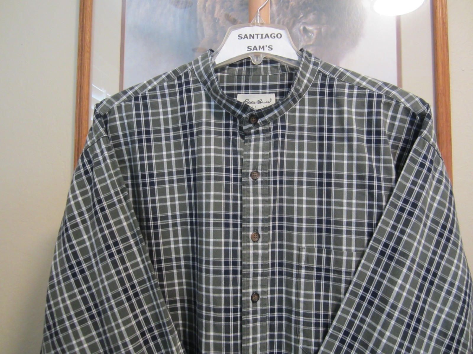 2XL 18.5-35/36 EDDIE BAUER PREMIUM THICK COTTON PLAID COLLARLESS WESTERN SHIRT