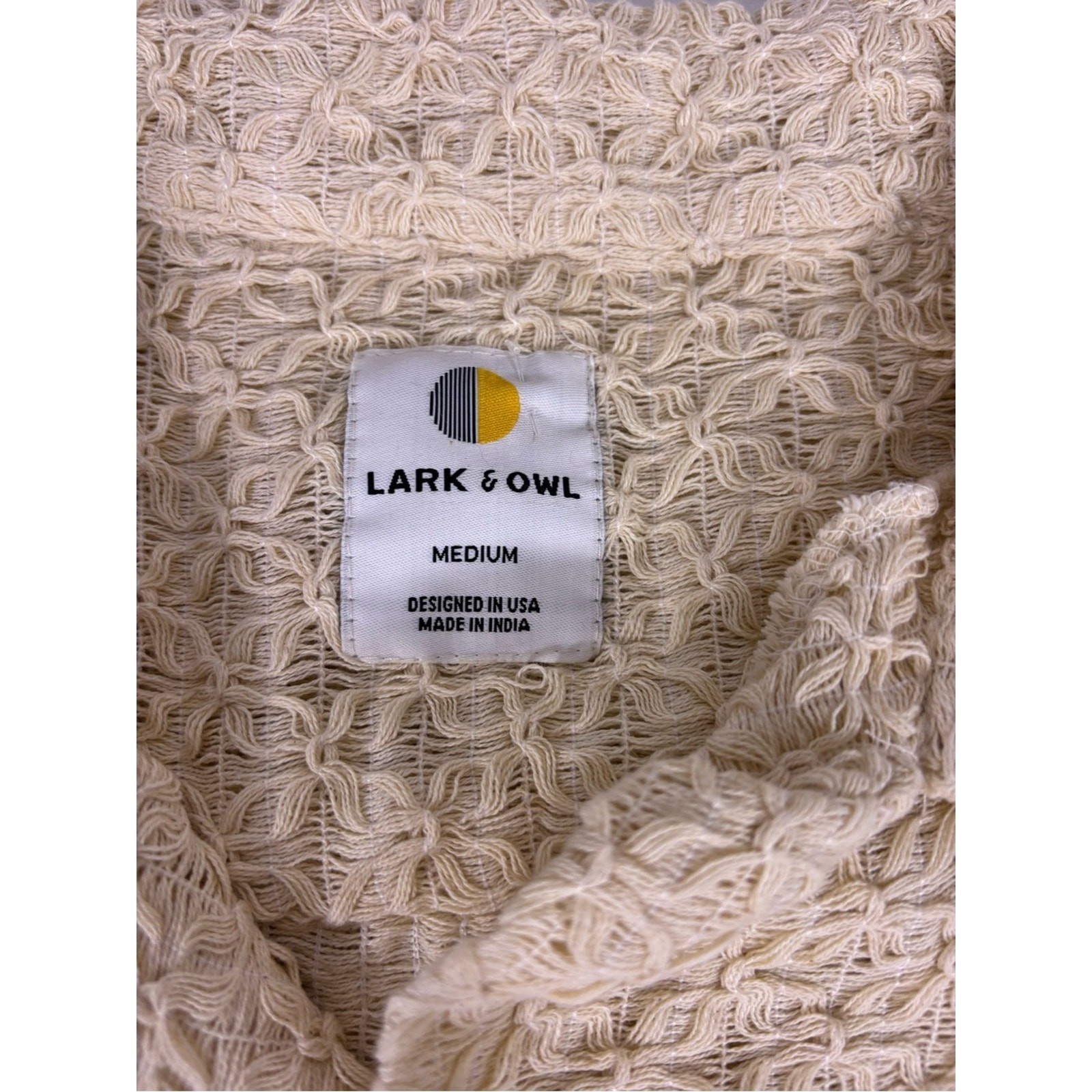 NWT Lark & Owl Crochet Button Up Shirt Cream Camp Collar Textured Boho Coastal M