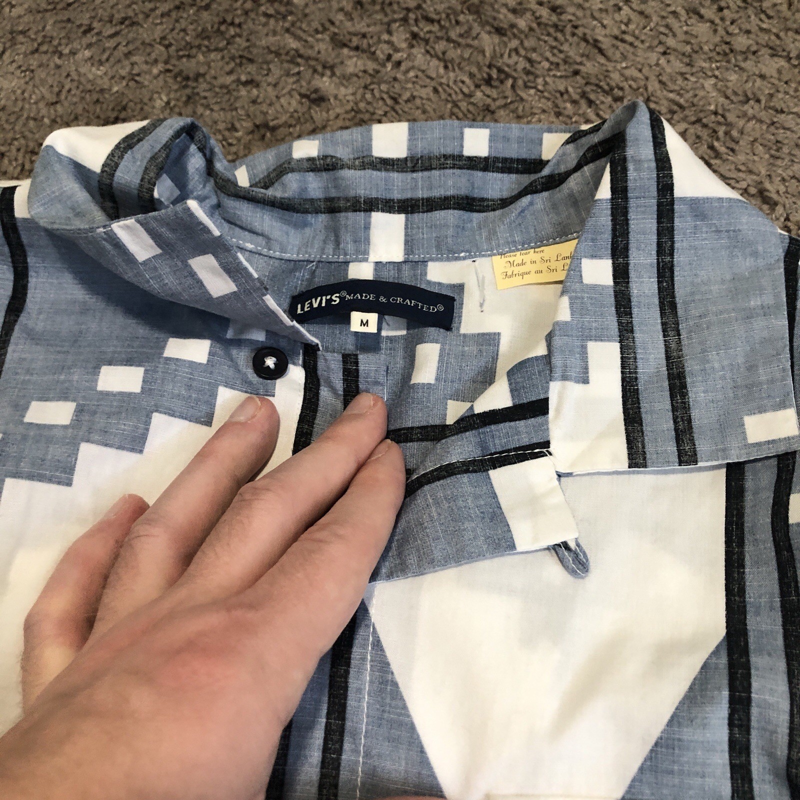 Levi’s Made & Crafted Loop Collar Camp Shirt Size M White Blue Aztec Western
