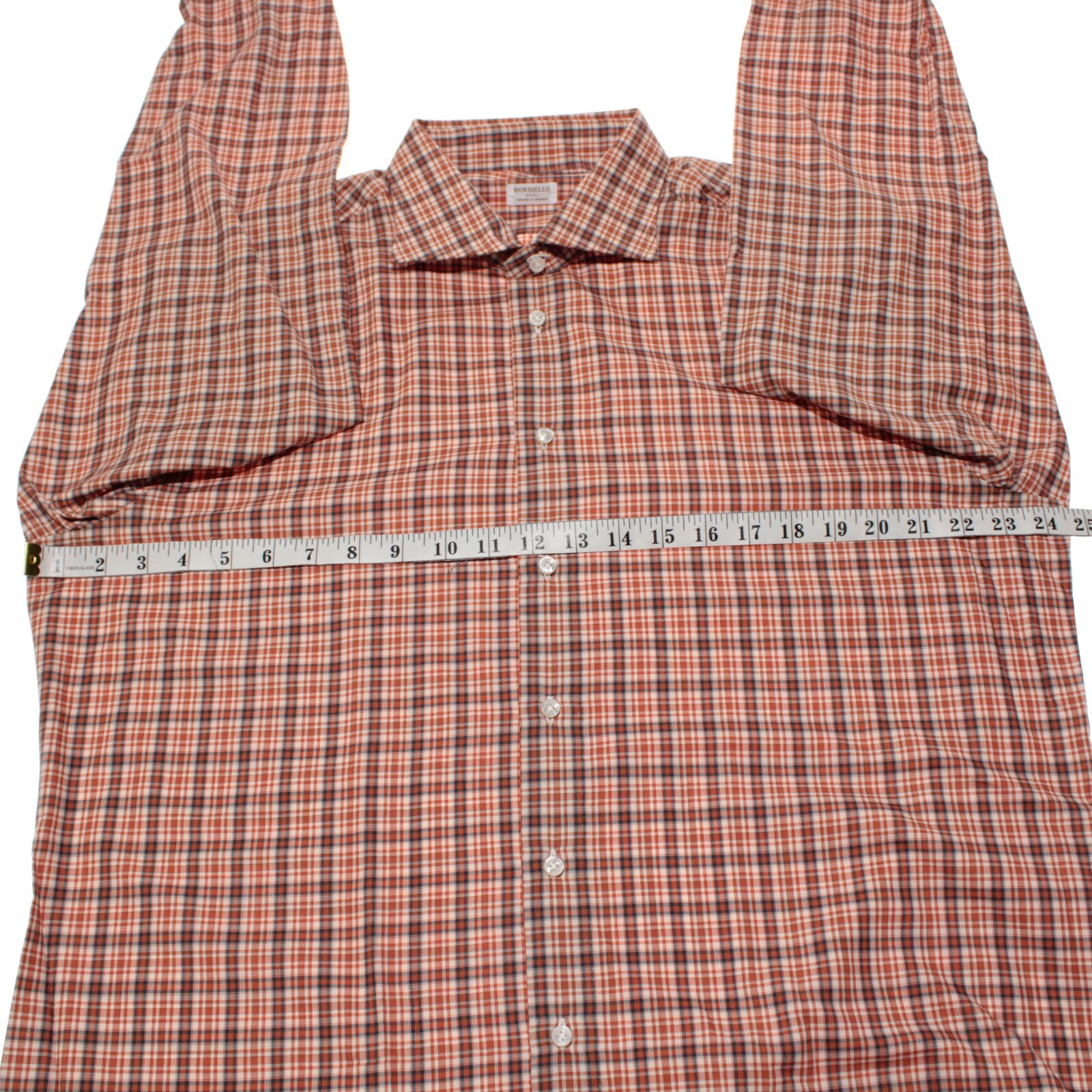 Borriello NWOT Casual Button Down Shirt Size 17.5 44 In Orange & Cream Plaid