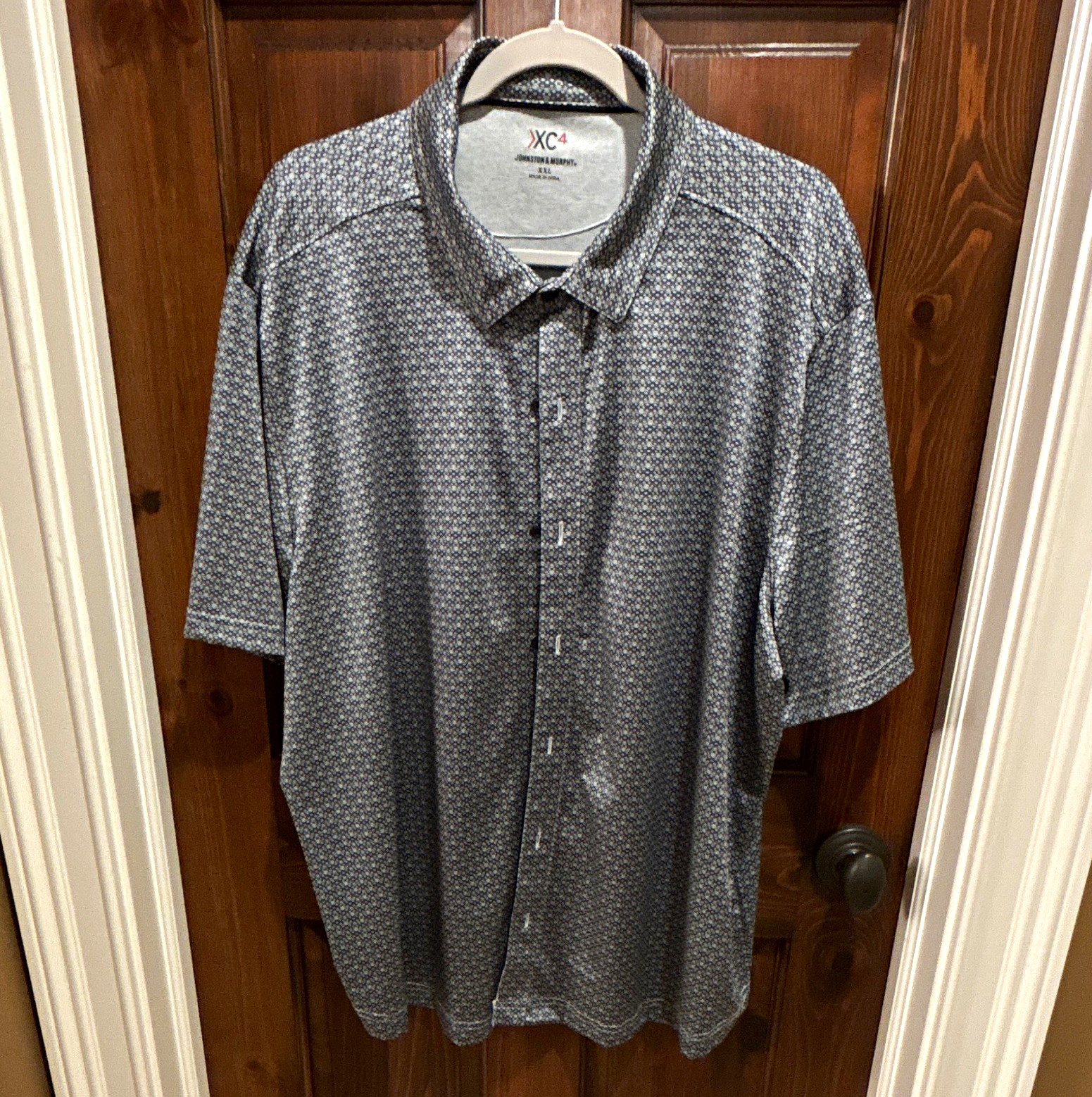 Johnston & Murphy XC4 Men’s XXL Gray Geometric Knit Stretch Button-Up Shirt