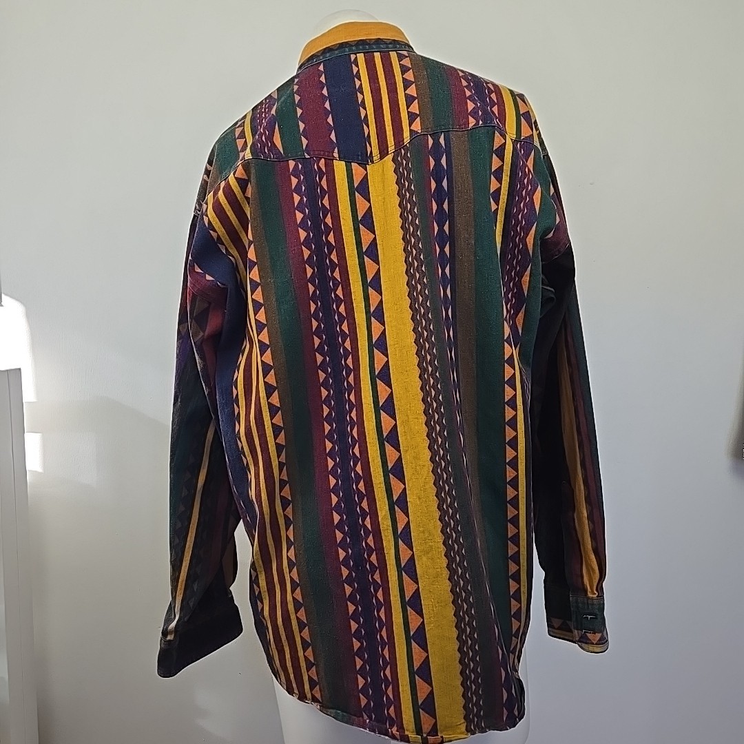 VTG 90s Western Aztec Southwest Canvas Brushpopper Shirt Shelter Island Mens L