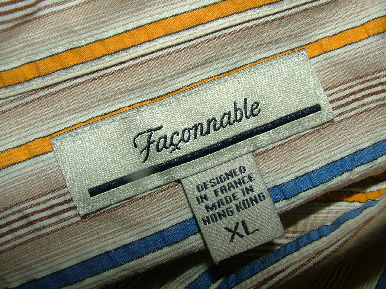 MENS FACONNABLE CASUAL SHIRT SIZE XL 100%COTTON WHITE BLUE BROWN STRIPED #455