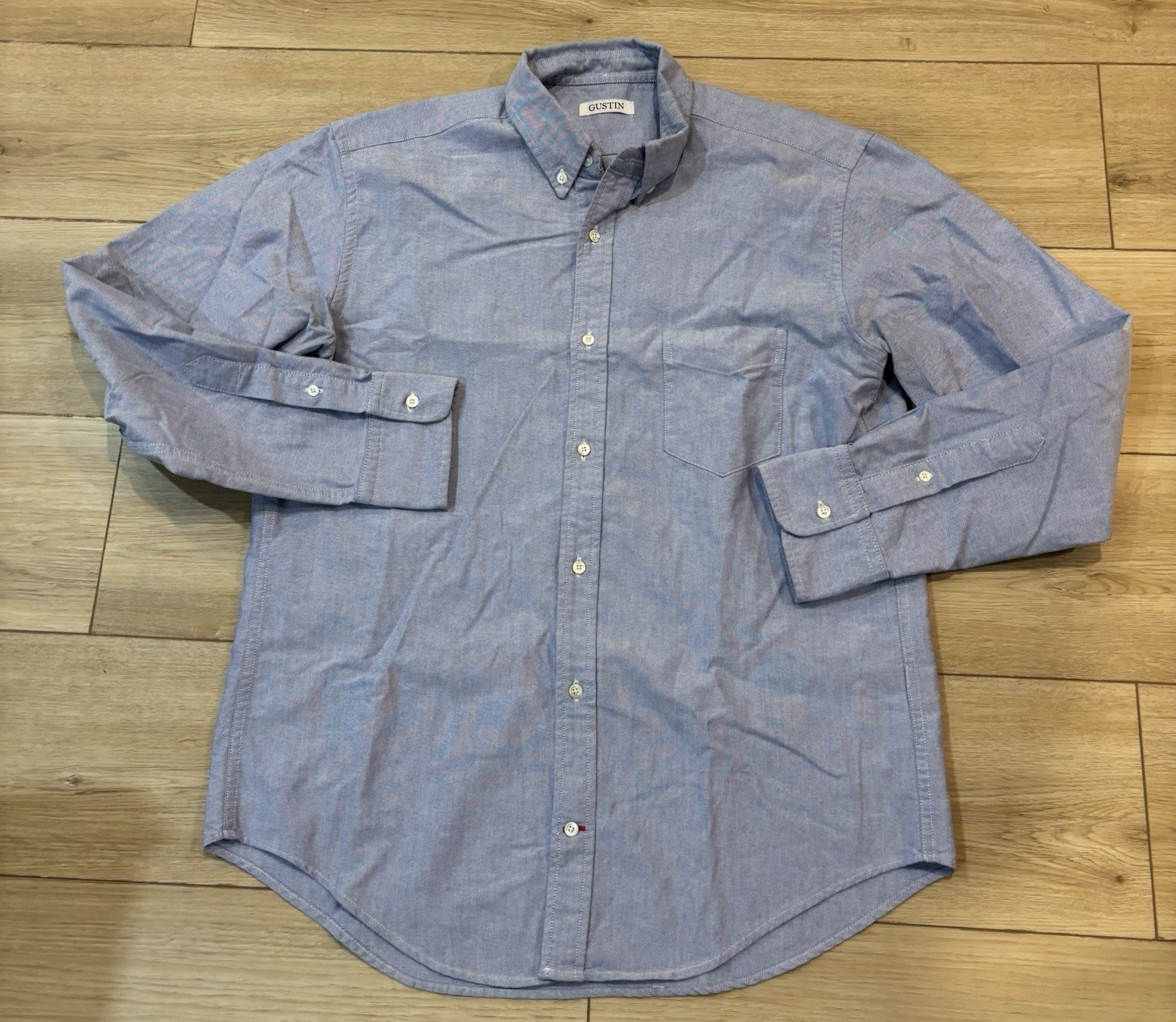 Gustin Long Sleeve Button Down Solid Blue L/XL Men Shirt XL 100% Cotton USA