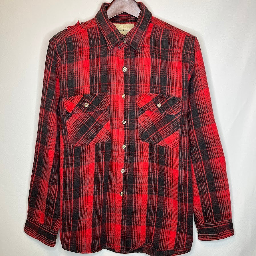 GreatLand Men’s L Red Black Flannel Button Down Plaid Shirt Vintage